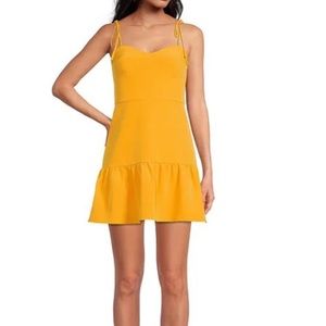 Ruffle Sweatheart Neck Sleeveless Flounce Hem Tie Shoulder Sheath Mini Dress